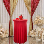 2 Pack Cocktail Table Covers 32"x 43" Spandex Stretch Round Cocktail Tablecloths with Wavy Drapes Fitted High, alternate view