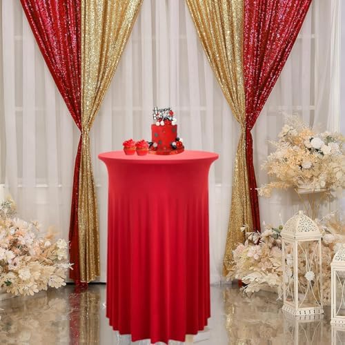 2 Pack Cocktail Table Covers 32"x 43" Spandex Stretch Round Cocktail Tablecloths with Wavy Drapes Fitted High, alternate view