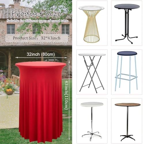 2 Pack Cocktail Table Covers 32"x 43" Spandex Stretch Round Cocktail Tablecloths with Wavy Drapes Fitted High, alternate view
