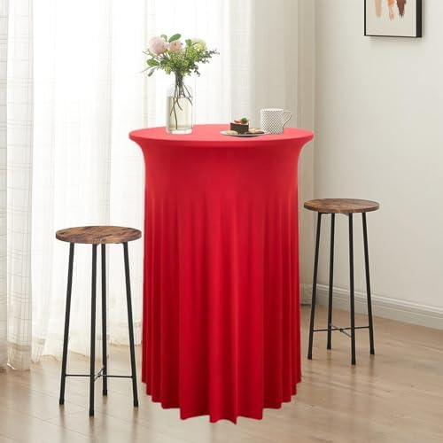 2 Pack Cocktail Table Covers 32"x 43" Spandex Stretch Round Cocktail Tablecloths with Wavy Drapes Fitted High, alternate view