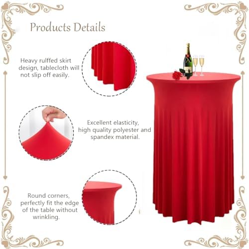 2 Pack Cocktail Table Covers 32"x 43" Spandex Stretch Round Cocktail Tablecloths with Wavy Drapes Fitted High, alternate view