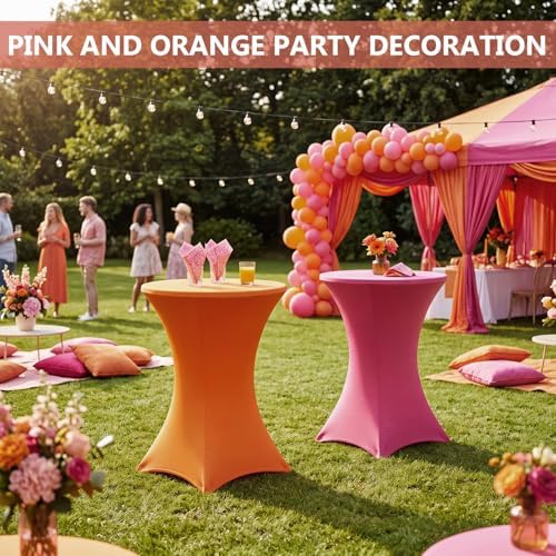 2 Pack Cocktail Table Covers Party Decorations, Pink and Orange, alternate view 2