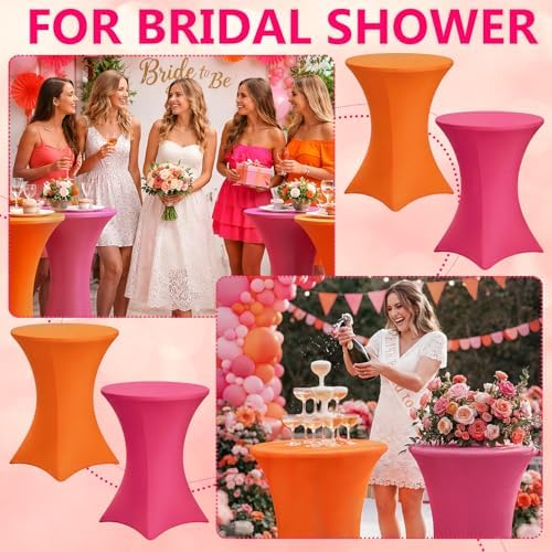 2 Pack Cocktail Table Covers Party Decorations, Pink and Orange, alternate view 4