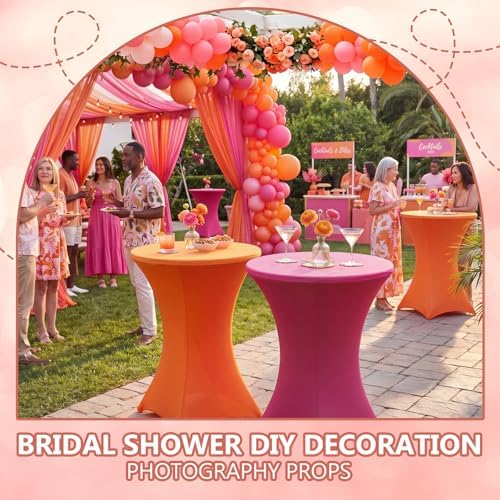 2 Pack Cocktail Table Covers Party Decorations, Pink and Orange, alternate view 5