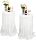 2 Pack Cocktail Table Tablecloth with Skirts 32 x 43Inch Soft Fabric Round High Top Table Cover Stretch Reusable