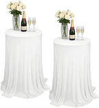 2 Pack Cocktail Table Tablecloth with Skirts 32 x 43Inch Soft Fabric Round High Top Table Cover Stretch Reusable