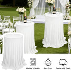 2 Pack Cocktail Table Tablecloth with Skirts 32 x 43Inch Soft Fabric Round High Top Table Cover Stretch Reusable, alternate