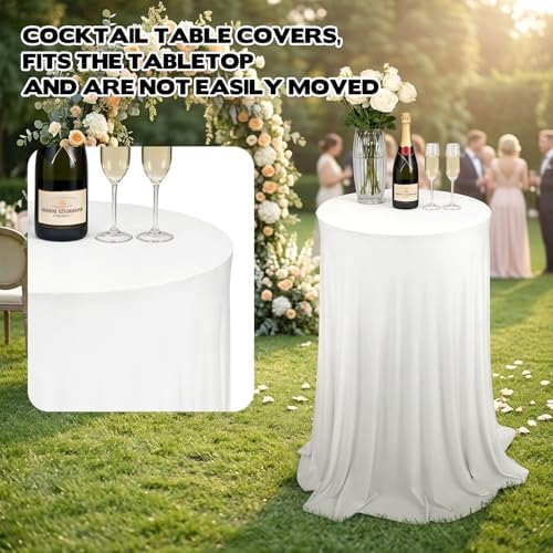 2 Pack Cocktail Table Tablecloth with Skirts 32 x 43Inch Soft Fabric Round High Top Table Cover Stretch Reusable, alternate