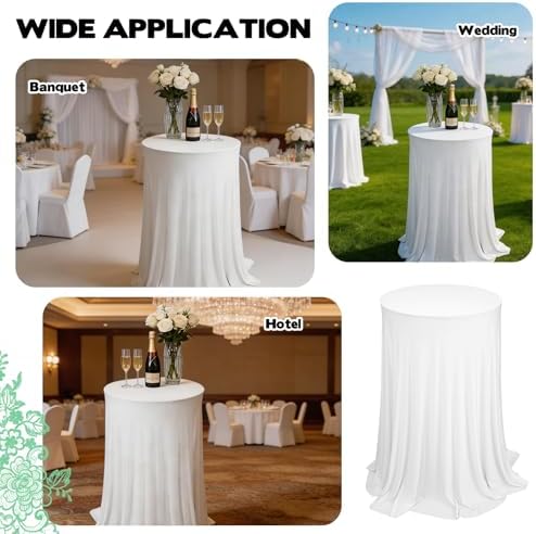 2 Pack Cocktail Table Tablecloth with Skirts 32 x 43Inch Soft Fabric Round High Top Table Cover Stretch Reusable, alternate