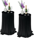 2 Pack Cocktail Table Tablecloth with Skirts 32 x 43Inch Soft Fabric Round High Top Table Cover Stretch Reusable