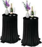 2 Pack Cocktail Table Tablecloth with Skirts 32 x 43Inch Soft Fabric Round High Top Table Cover Stretch Reusable