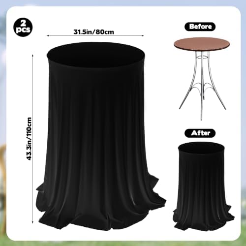 2 Pack Cocktail Table Tablecloth with Skirts 32 x 43Inch Soft Fabric Round High Top Table Cover Stretch Reusable, alternate
