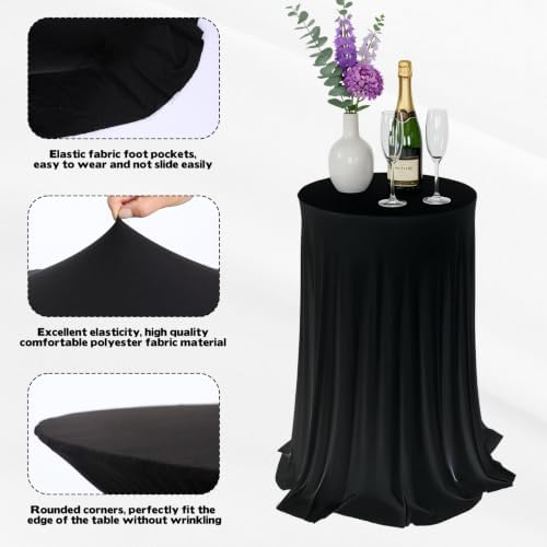 2 Pack Cocktail Table Tablecloth with Skirts 32 x 43Inch Soft Fabric Round High Top Table Cover Stretch Reusable, alternate