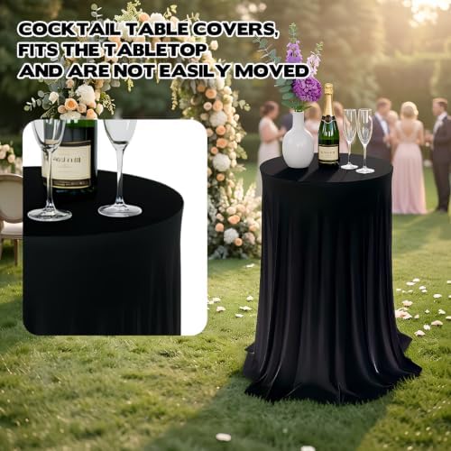 2 Pack Cocktail Table Tablecloth with Skirts 32 x 43Inch Soft Fabric Round High Top Table Cover Stretch Reusable, alternate