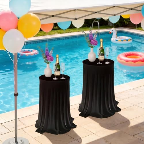 2 Pack Cocktail Table Tablecloth with Skirts 32 x 43Inch Soft Fabric Round High Top Table Cover Stretch Reusable, alternate