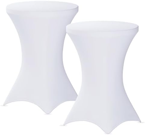 2 Pack Cocktail Tablecloth Bar Top Table Covers Round White Spandex