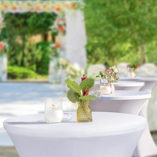 2 Pack Cocktail Tablecloth Bar Top Table Covers Round White Spandex, alternate view 2