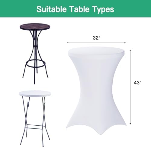 2 Pack Cocktail Tablecloth Bar Top Table Covers Round White Spandex, alternate view 3