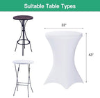 2 Pack Cocktail Tablecloth Bar Top Table Covers Round White Spandex, alternate view 3