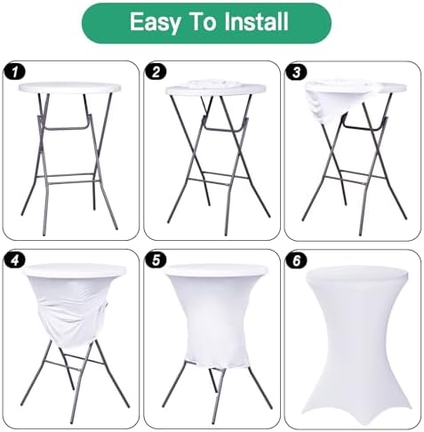 2 Pack Cocktail Tablecloth Bar Top Table Covers Round White Spandex, alternate view 5