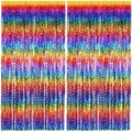 2 Pack Colorful Wavy Foil Fringe Curtain Backdrop, 3.3 X 6.6 Ft Rainbow Wavy Fringe Curtains, Colorful Streamer