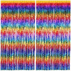 2 Pack Colorful Wavy Foil Fringe Curtain Backdrop, 3.3 X 6.6 Ft Rainbow Wavy Fringe Curtains, Colorful Streamer