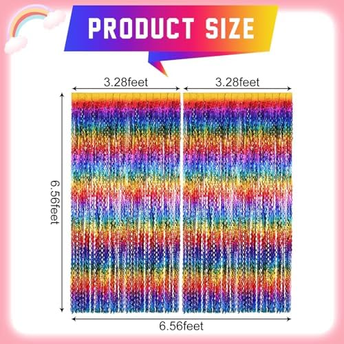 2 Pack Colorful Wavy Foil Fringe Curtain Backdrop, 3.3 X 6.6 Ft Rainbow Wavy Fringe Curtains, Colorful Streamer, alternate