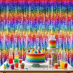 2 Pack Colorful Wavy Foil Fringe Curtain Backdrop, 3.3 X 6.6 Ft Rainbow Wavy Fringe Curtains, Colorful Streamer, alternate