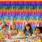 2 Pack Colorful Wavy Foil Fringe Curtain Backdrop, 3.3 X 6.6 Ft Rainbow Wavy Fringe Curtains, Colorful Streamer, alternate