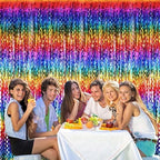 2 Pack Colorful Wavy Foil Fringe Curtain Backdrop, 3.3 X 6.6 Ft Rainbow Wavy Fringe Curtains, Colorful Streamer, alternate
