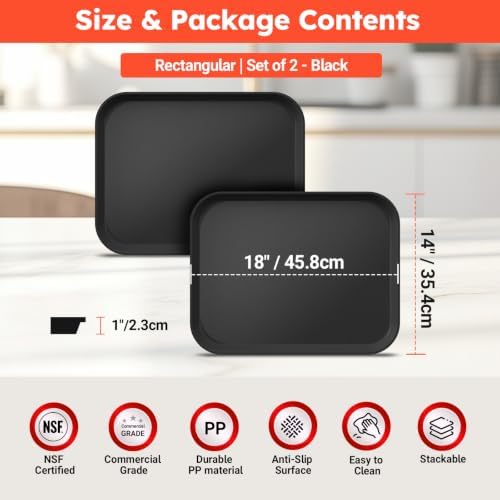 2 Pack Commercial Non-Slip Serving Trays, 18 x 14, NSF, Black in Black, alternate view 3