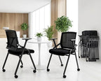 2 Pack Conference Room Chairs with Paddle Folding Office Foldable Desk Chair Mesh Back and Arms for Conference