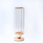 2 Pack Crystal Pendant Hurricane Candle Holders, 13" Gold Metal Base Elegant Fluted Glass Pillar Candle Stands, alternate