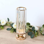 2 Pack Crystal Pendant Hurricane Candle Holders, 13" Gold Metal Base Elegant Fluted Glass Pillar Candle Stands, alternate