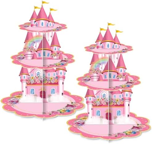 2 Pack Cupcake Stands Princess Birthday Party Decorations Favors in Pink