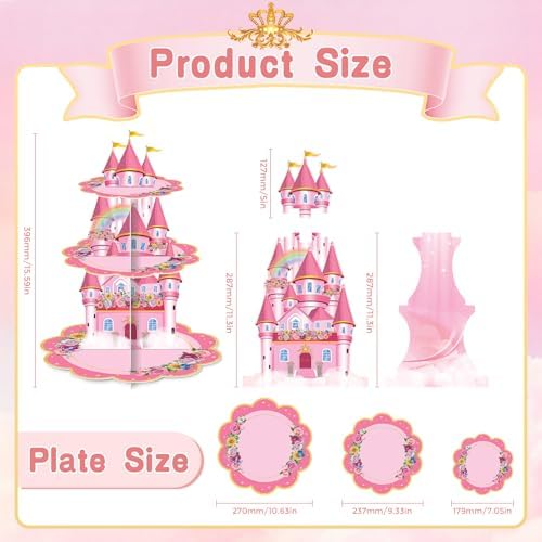 2 Pack Cupcake Stands Princess Birthday Party Decorations Favors in Pink, alternate view 2