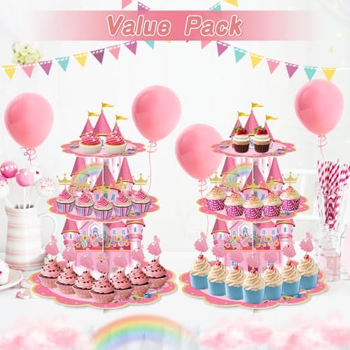 2 Pack Cupcake Stands Princess Birthday Party Decorations Favors in Pink, alternate view 3