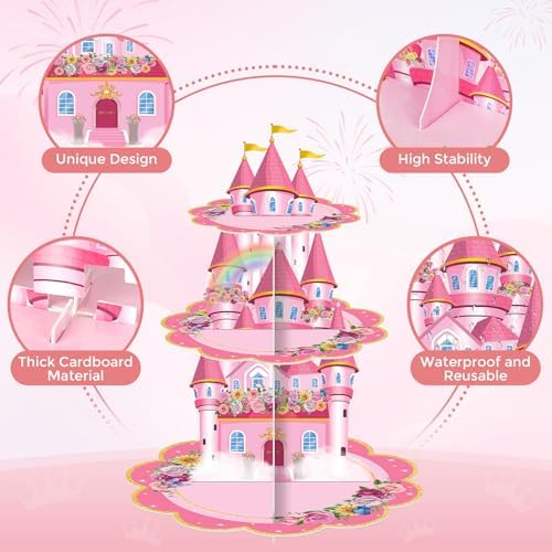 2 Pack Cupcake Stands Princess Birthday Party Decorations Favors in Pink, alternate view 4