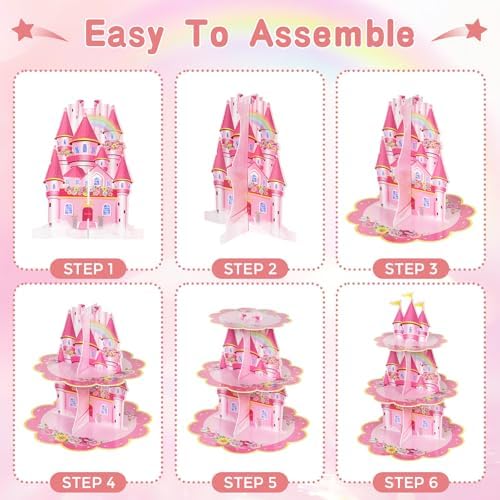 2 Pack Cupcake Stands Princess Birthday Party Decorations Favors in Pink, alternate view 5