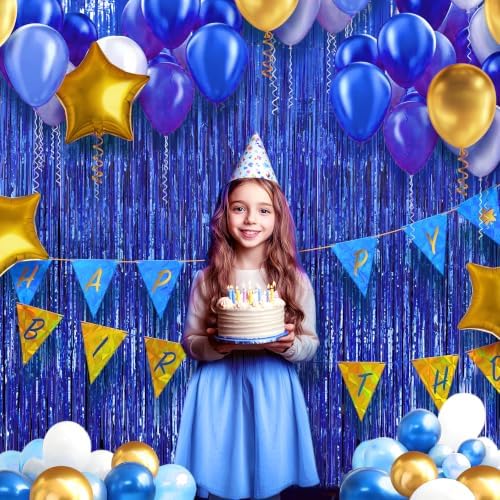 2 Pack Dark Blue Fringe Curtains, 3.2 x 8.2 FT Foil Tinsel Party Backdrop in 3.2 x 8.2 FT, alternate view 2