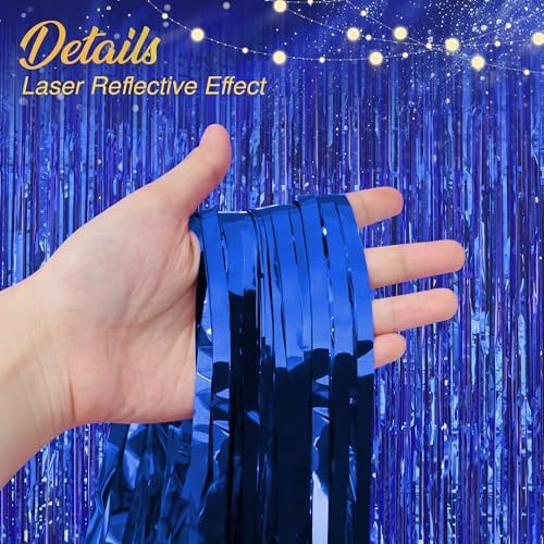 2 Pack Dark Blue Fringe Curtains, 3.2 x 8.2 FT Foil Tinsel Party Backdrop in 3.2 x 8.2 FT, alternate view 3