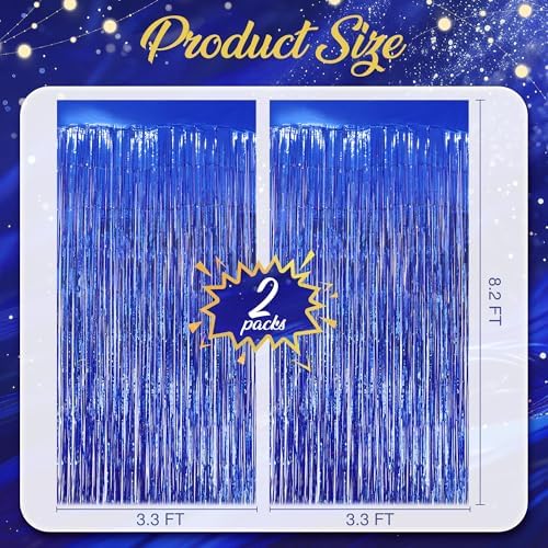 2 Pack Dark Blue Fringe Curtains, 3.2 x 8.2 FT Foil Tinsel Party Backdrop in 3.2 x 8.2 FT, alternate view 4