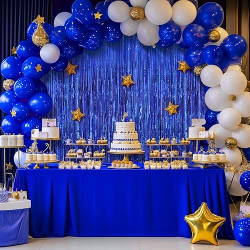 2 Pack Dark Blue Fringe Curtains, 3.2 x 8.2 FT Foil Tinsel Party Backdrop in 3.2 x 8.2 FT, alternate view 5