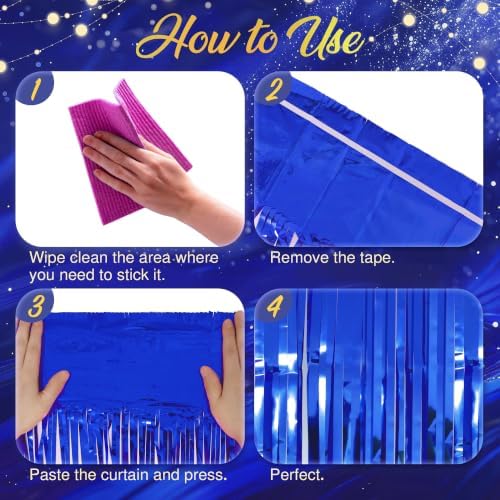 2 Pack Dark Blue Fringe Curtains, 3.2 x 8.2 FT Foil Tinsel Party Backdrop in 3.2 x 8.2 FT, alternate view 6