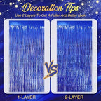 2 Pack Dark Blue Fringe Curtains, 3.2 x 8.2 FT Foil Tinsel Party Backdrop in 3.2 x 8.2 FT, alternate view 7
