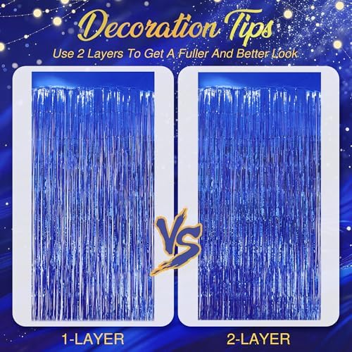 2 Pack Dark Blue Fringe Curtains, 3.2 x 8.2 FT Foil Tinsel Party Backdrop in 3.2 x 8.2 FT, alternate view 7