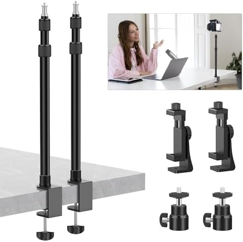 2 Pack Desk Mount with 1/4" & 3/8" Screws, Ball Head, 17-41" Adjustable Aluminum Stand, for DSLR & Ring Light in