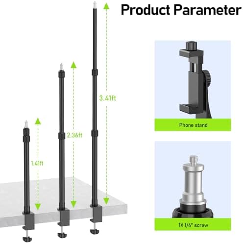 2 Pack Desk Mount with 1/4" & 3/8" Screws, Ball Head, 17-41" Adjustable Aluminum Stand, for DSLR & Ring Light in, alternate