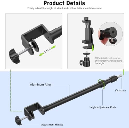 2 Pack Desk Mount with 1/4" & 3/8" Screws, Ball Head, 17-41" Adjustable Aluminum Stand, for DSLR & Ring Light in, alternate