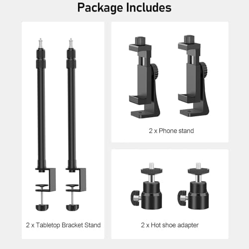 2 Pack Desk Mount with 1/4" & 3/8" Screws, Ball Head, 17-41" Adjustable Aluminum Stand, for DSLR & Ring Light in, alternate